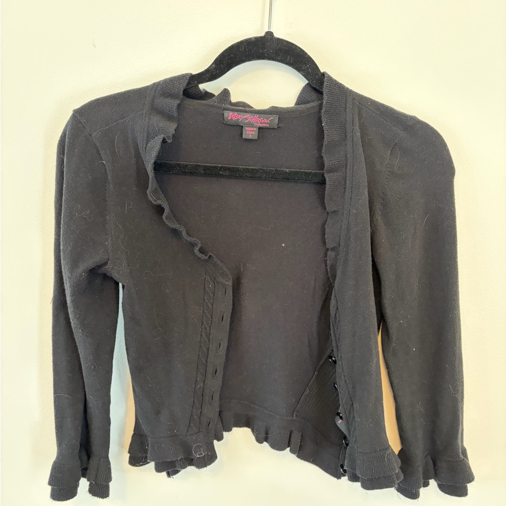 Betsey Johnson Black Ruffle Trim Sweater